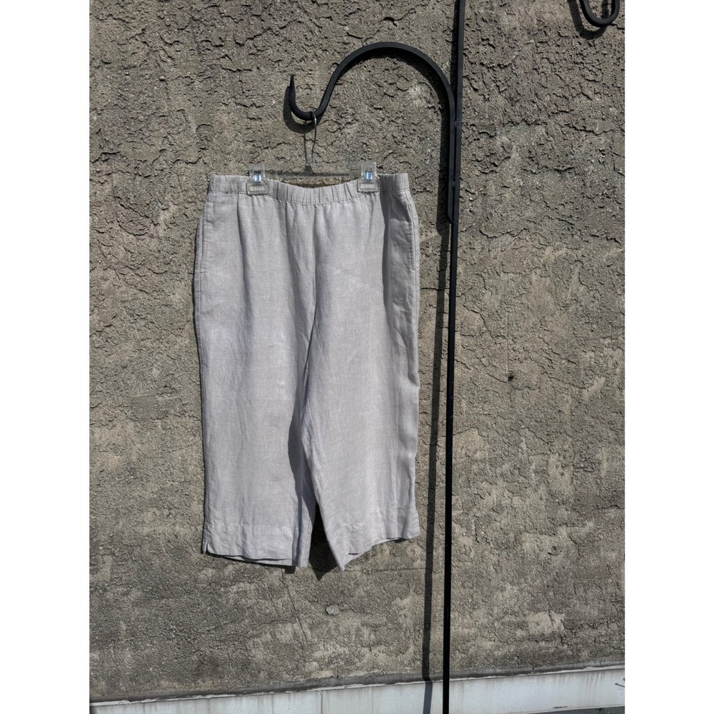 Kim Rogers Linen‎ Pants Womens PM Beige Cropped Wide Leg Elastic Waist